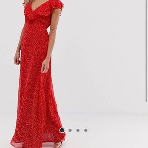 Twisted Wunder Red Maxi Dress in ditsy polka dot